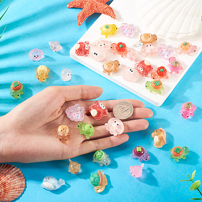45Pcs 3 Styles Luminous Transparent Resin Marine Organism Ornaments DJEW-TA0001-23-1