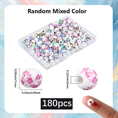 180Pcs Floral Printed Porcelain Beads PORC-LT0001-09-1