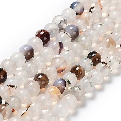 Natural Dendritic Agate Beads Strands G-D845-04-8mm-1