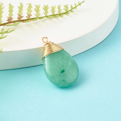 Natural Green Aventurine Pendants PALLOY-JF00779-1