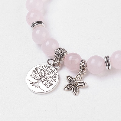 Natural Rose Quartz Stretch Bracelets BJEW-JB03772-04-1