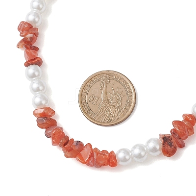 Natural South Red Agate Chip & Glass Pearl Round Beaded Necklaces for Women NJEW-JN05609-1