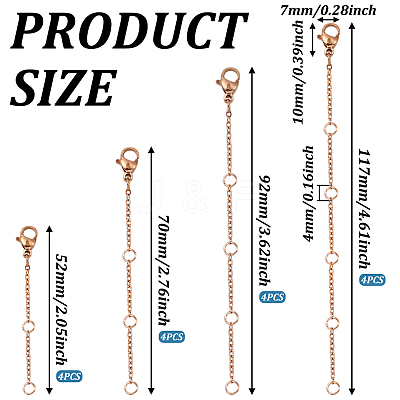 16Pcs 4 Size 304 Stainless Steel Cable Chain Extender STAS-TA0002-33RG-1