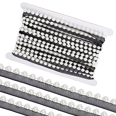 5Yards Polyester with Plastic Pearl Ribbon OCOR-CY0004-14A-1