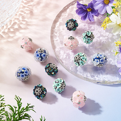 12Pcs 4 Styles Handmade Resin Indonesia Round Beads IPDL-TA0001-06-1