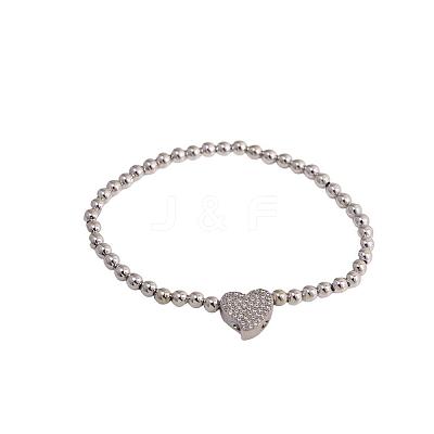 Brass Micro Pave Clear Cubic Zirconia Beaded Stretch Bracelets for Women FS-WG5260F-26-1