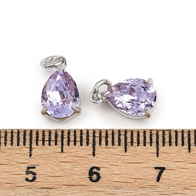Teardrop Brass Glass Charms KK-L240-06P-01-1
