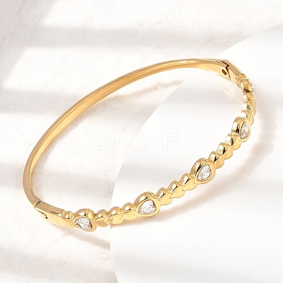 304 Stainless Steel Pave Clear Cubic Zirconia Heart Hinged Cuff Bangles for Women SA-CBAF851-03G-1