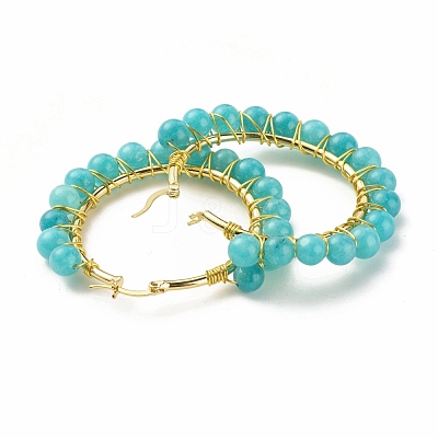 Natural Jade Beaded Hoop Earrings for Women EJEW-C003-03E-RS-1