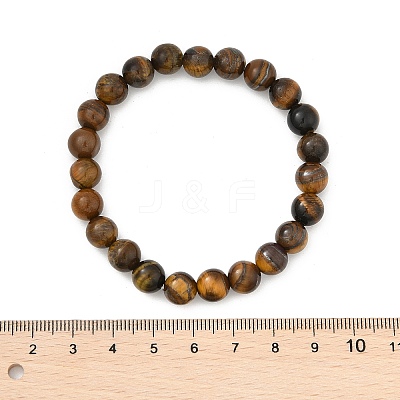 Natural Tiger Eye Round Beaded Stretch Bracelets BJEW-F203-04-1