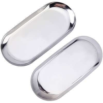 Non-Tarnish Oval 430 Stainless Steel Jewelry Display Plate STAS-CP0001-08P-1
