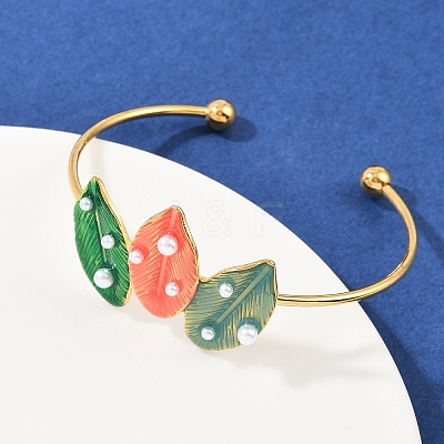 304 Stainless Steel Enamel Cuff Bangles for Women LS-BJEW-A049-02A-G-1