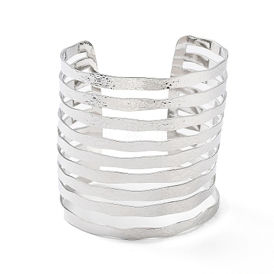 Rack Plating Brass Hollow Out Wide Wire Cuff Bangles for Women BJEW-D032-05P-1