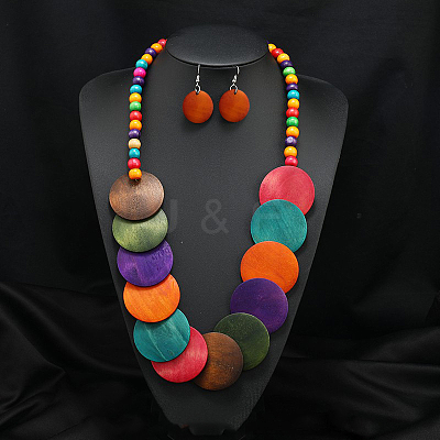 Bohemian Style Wood Beaded Multilayer Necklaces & Dangle Earrings Sets WG93846-10-1