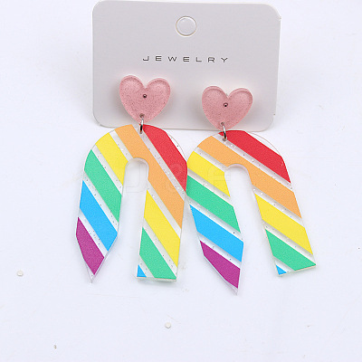 Heart & Pencil Acrylic Stud Dangle Earrings FS-WG3499D-08-1