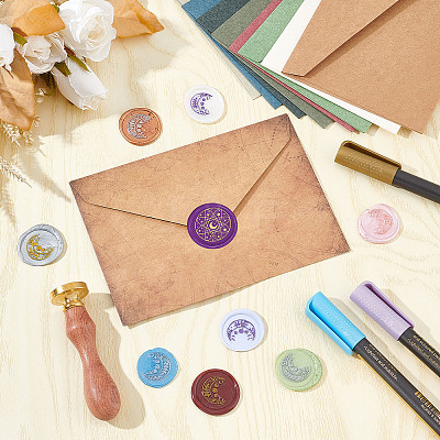 Brass Wax Seal Stamps with Wood Handle AJEW-WH0412-0150-1