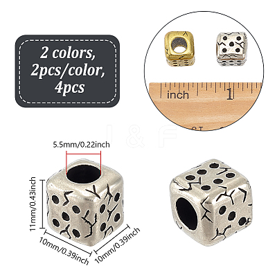 4Pcs 2 Colors Brass European Beads KK-NB0004-18-1