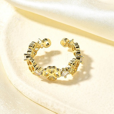Brass Micro Pave Cubic Zirconia Cuff Rings for Women RJEW-Q008-01G-01-1