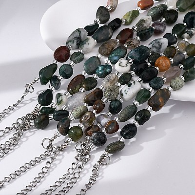 Natural Indian Agate Beaded Bracelets for Women G-P563-07P-20-1
