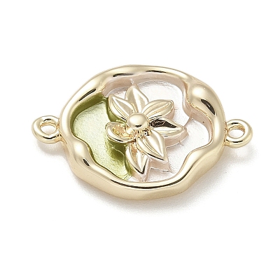Brass Enamel Oval with Flower Connector Charms KK-M308-06G-01-1