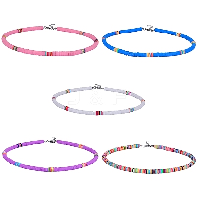 Polymer Clay Heishi Surfer Beaded Necklaces Set NJEW-SW00030-1