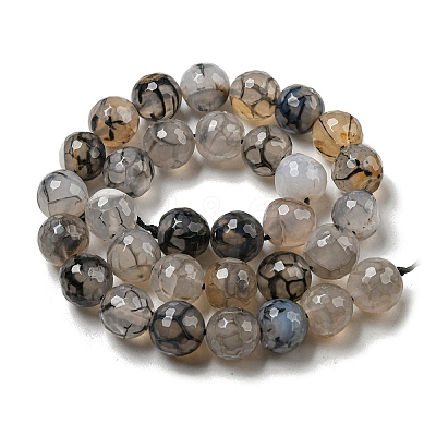 Faceted Natural Dragon Veins Agate Beads Strands G-F447-12mm-I03-1