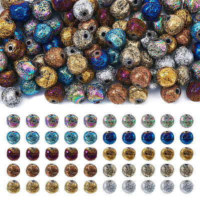 100Pcs 10 Colors Electroplated Natural Lava Rock Beads Strands G-PJ0001-03C-1