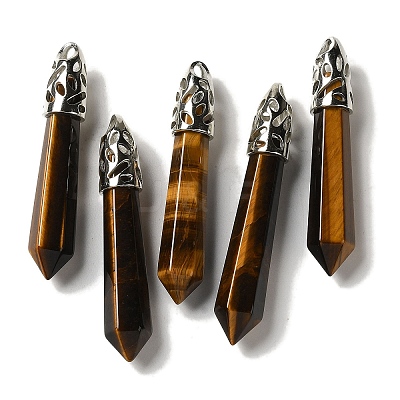 Natural Tiger Eye Pointed Big Pendants G-Z055-01P-17-1