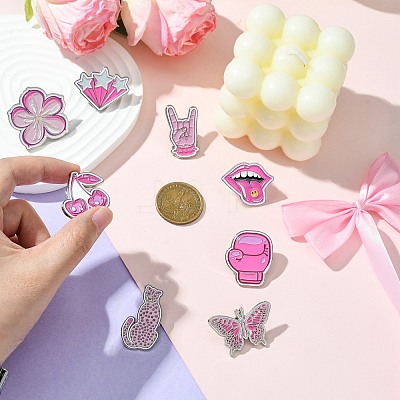9Pcs 9 Styles Pink Series Enamel Pins JEWB-SZ0002-03-1