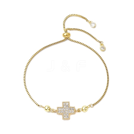 Brass Pave Clear Cubic Zirconia Box Chain Cross Pendant Slider Bracelets BJEW-JB10809-1