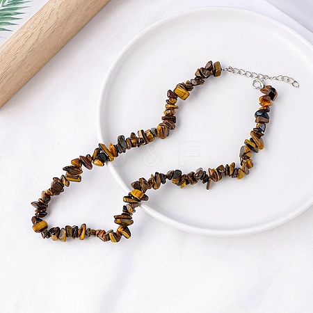 Natural Tiger Eye Chips Bead Necklace PW-WG87743-12-1