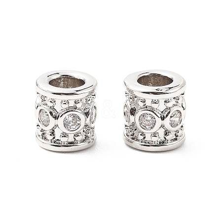 Column Brass Micro Pave Clear Cubic Zirconia European Beads KK-L237-017P-1