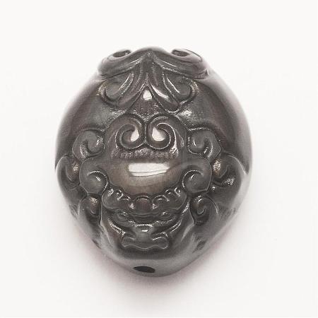 Carved Natural Obsidian Pendants G-G660-46-1