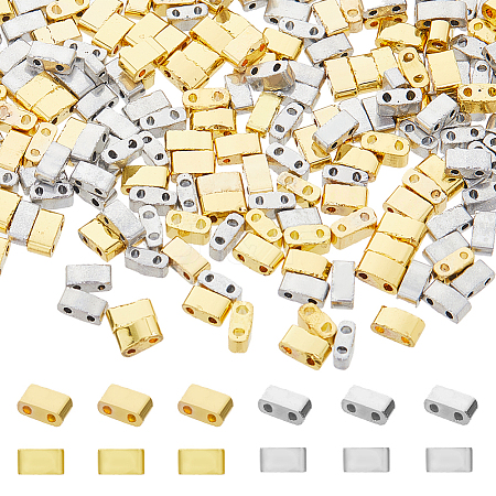 300Pcs 2 Styles 2-Hole Metallic Colours Glass Seed Beads SEED-HS0001-06A-1