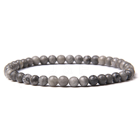 4mm Round Natural Map Stone Beads Bracelet for Men LS-KG3069-21-1