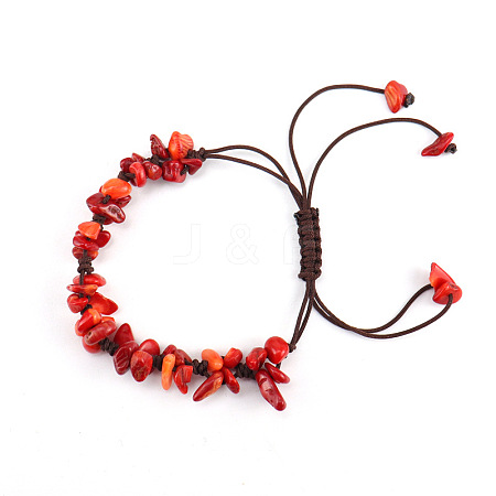 Synthetic Coral Chips Braided Bead Bracelet PW-WG69423-03-1