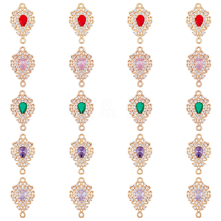 DICOSMETIC 20Pcs 5 Colors Brass Micro Pave Clear Cubic Zirconia Connector Charms KK-DC0002-82-1