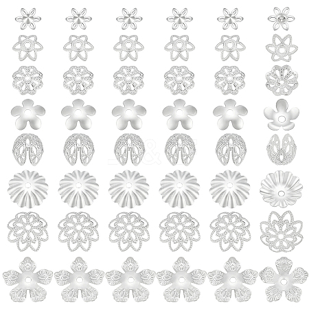 64Pcs 8 Styles Brass Bead Caps KK-PH0014-55-1
