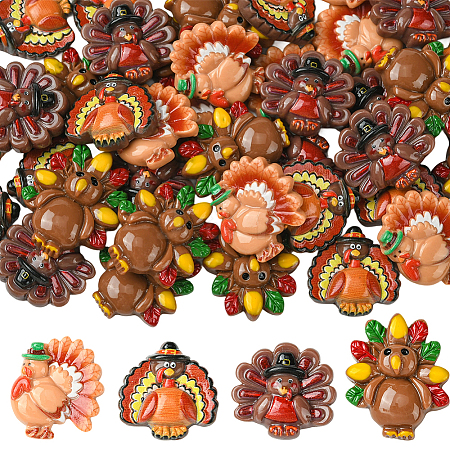 40Pcs 4 Styles Thanksgiving Resin Cabochons RESI-SC0036-39-1