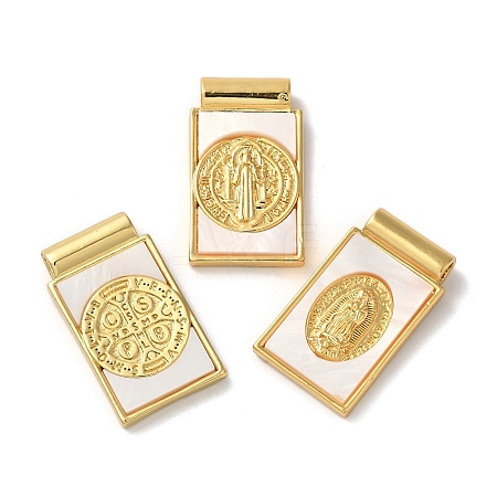 Rack Plating Religion Brass Pave Shell Rectangle Pendants KK-K345-14G-1