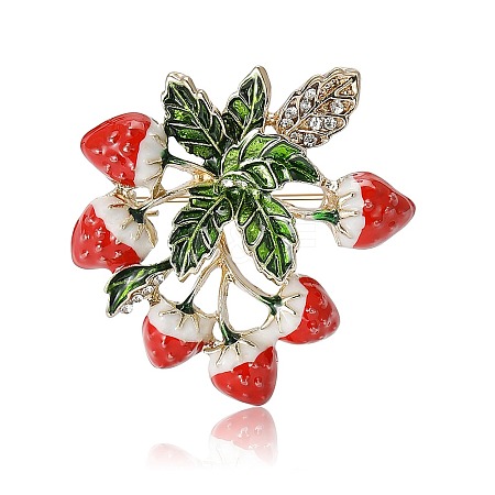 Strawberry Leaf Alloy Enamel Brooch PW-WG915EB-01-1