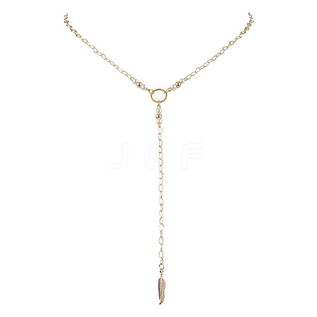 Brass Chain Lariat Necklaces NJEW-JN04920-1