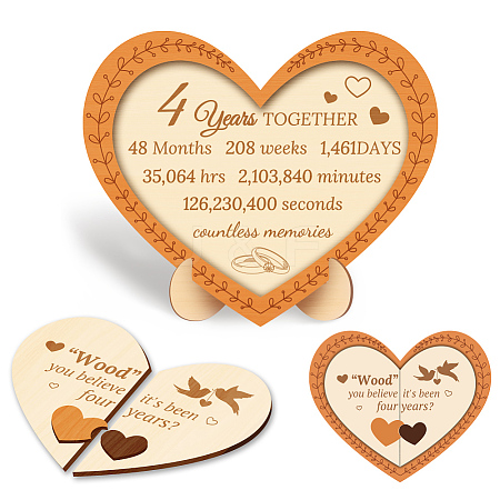 Wood Heart Shape Anniversary Commemorative Display Decorations AJEW-WH00424-002-1