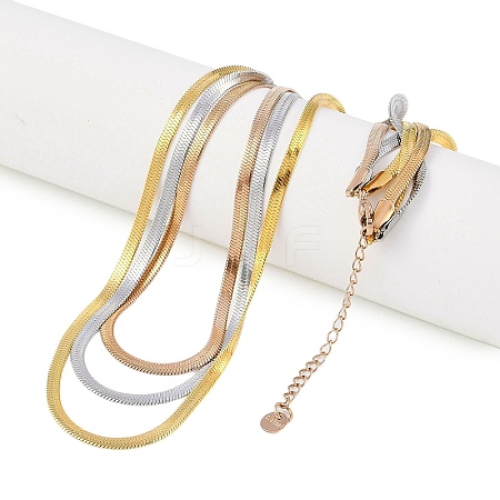 Three Colors 304 Stainless Steel Flat Snake Chain 3 Layer Necklaces NJEW-H038-02M-1