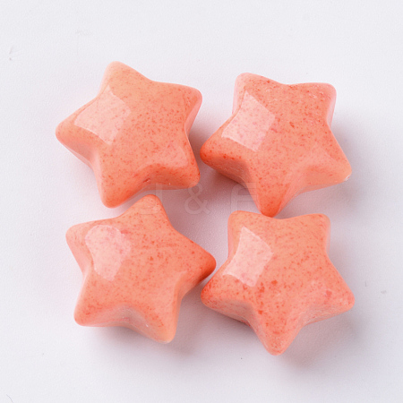  Jewelry Beads Findings Opaque Acrylic Beads, Half Drilled, Star, Coral, 16x16~17x11.5mm, Half Hole: 2.5mm, about 300pcs/500g