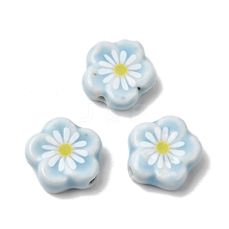 Glaze Daisy Flower Printed Porcelain Beads PR-CBA03B0-04E-1