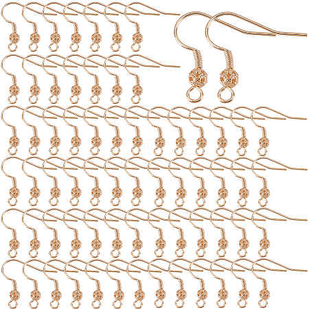 SUNNYCLUE 100Pcs Brass French Hooks with Coil and Ball KK-SC0003-61G-1