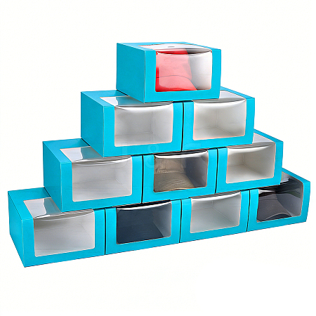 Foldable Cardboard Gift Cap Storage Boxes with Clear PVC Window CON-WH0099-66D-1
