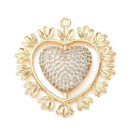 Brass Micro Pave Clear Cubic Zirconia Pendants KK-C264-17A-G-1