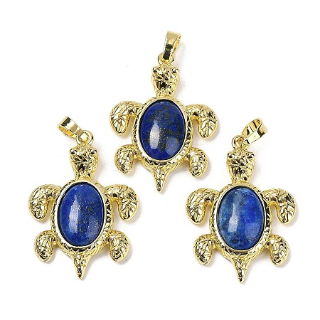 Dyed Natural Lapis Lazuli & Brass Pendants KK-F887-01G-16-1